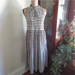 BB Dakota Gingham Tiered Midi Dress XS Black Sleeveless Peasant Cottage Bohochic